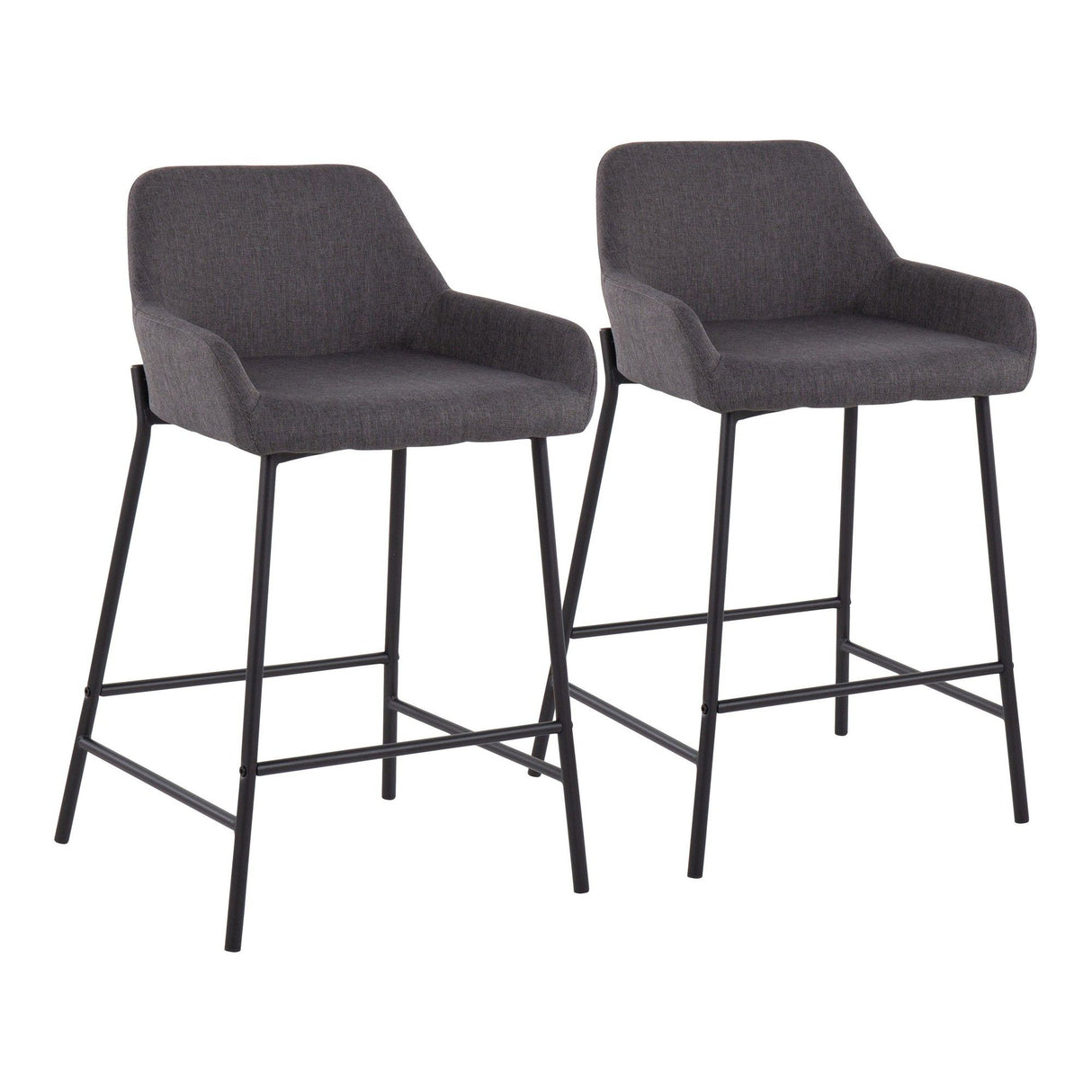 Daniella - Fixed - Height Counter Stool - Black Metal And Charcoal Fabric (Set of 2)