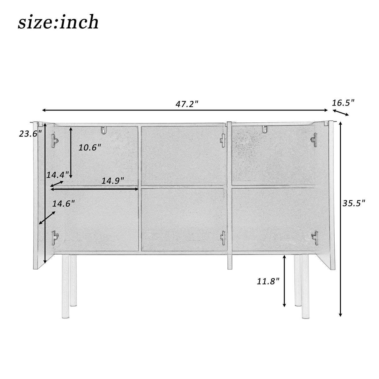 Modern Simple & Luxury Style Sideboard Particle Board & Board Cabinet With Gold Metal Legs & Handles, Adjustable Shelves For Living Room, Dining Room