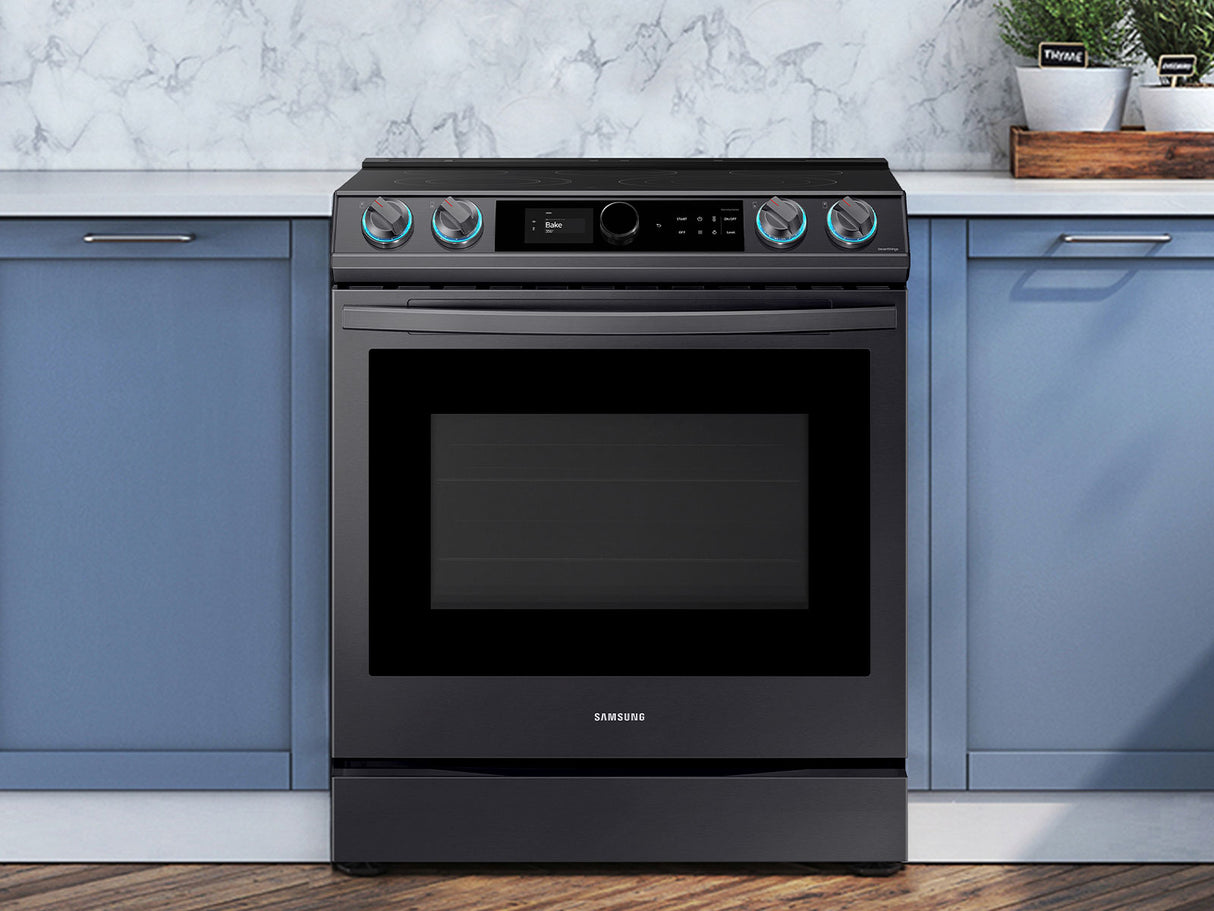 6.3 cu ft. Smart Slide-in Electric Range with Smart Dial & Air Fry in Black Stainless Steel - (NE63T8711SG)