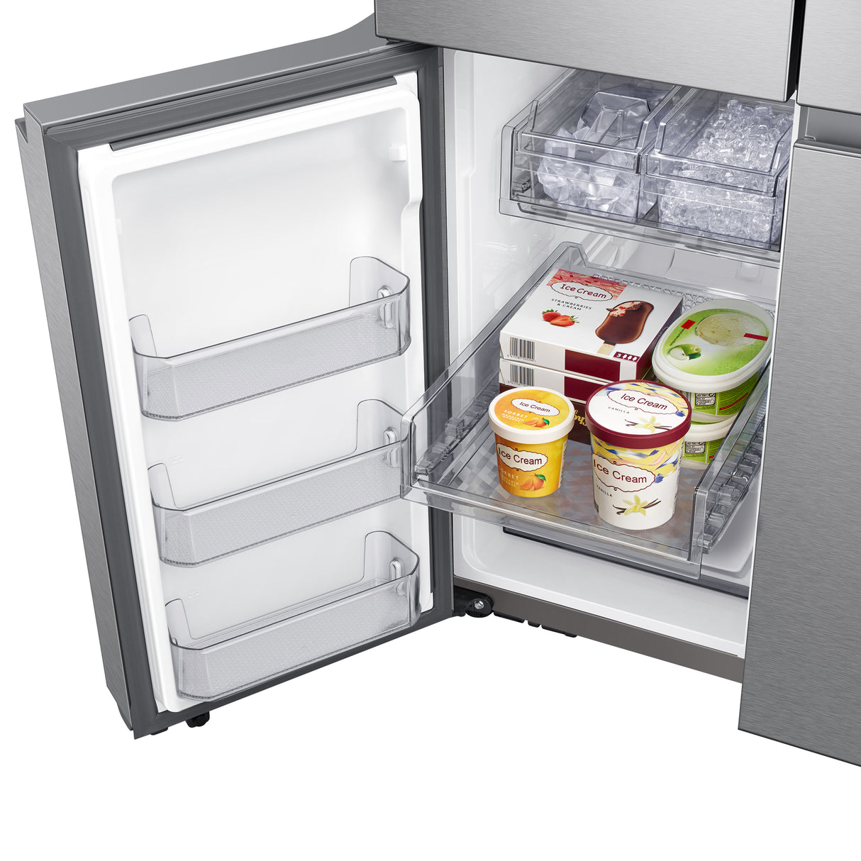 23 cu. ft. Smart Counter Depth 4-Door Flex(TM) Refrigerator with Beverage Center and Dual Ice Maker in Stainless Steel - (RF23A9671SR)