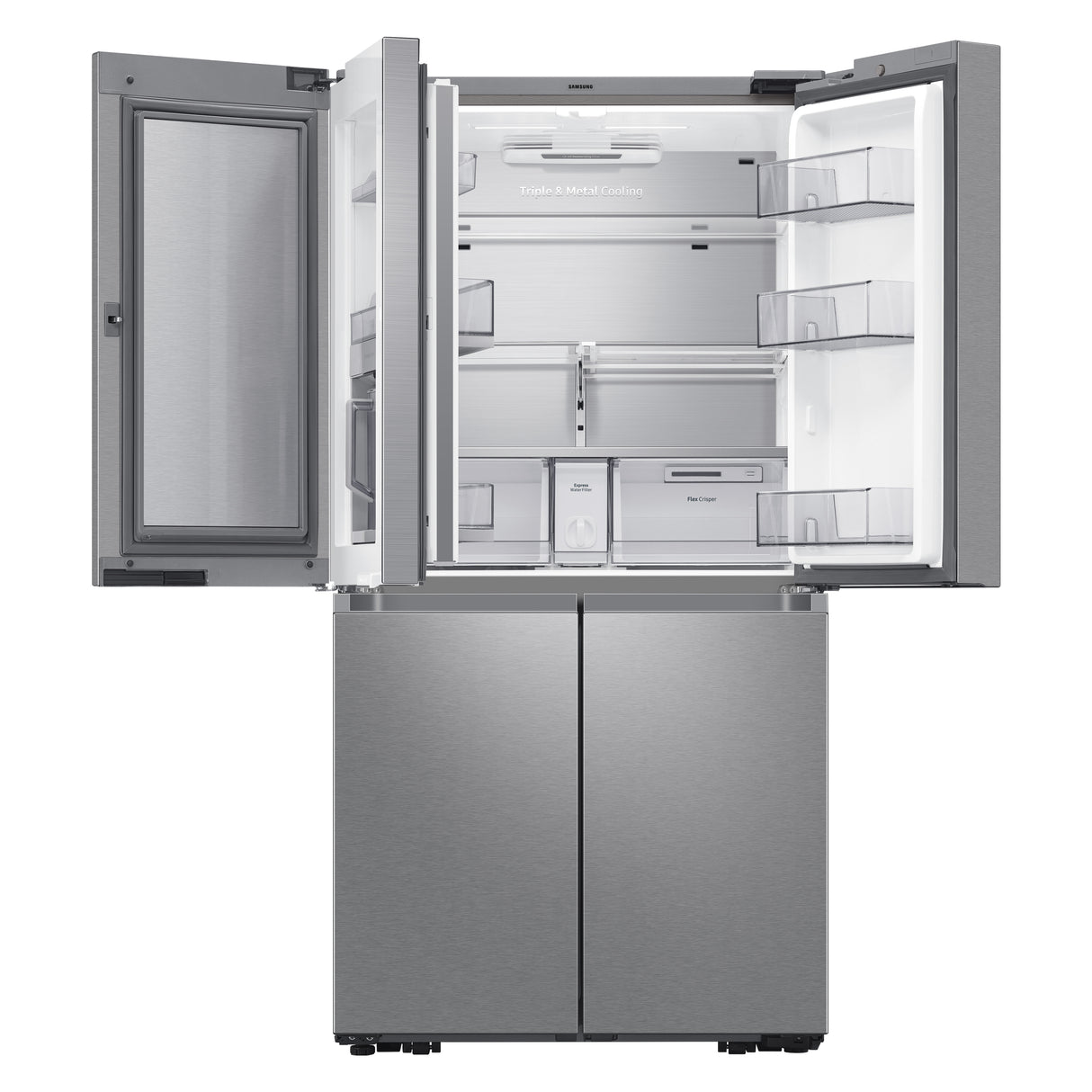 23 cu. ft. Smart Counter Depth 4-Door Flex(TM) refrigerator with Family Hub(TM) and Beverage Center in Stainless Steel - (RF23A9771SR)