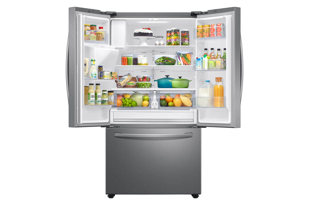 26.5 cu. ft. Large Capacity 3-Door French Door Refrigerator with Family Hub(TM) and External Water & Ice Dispenser in Stainless Steel - (RF27T5501SR)