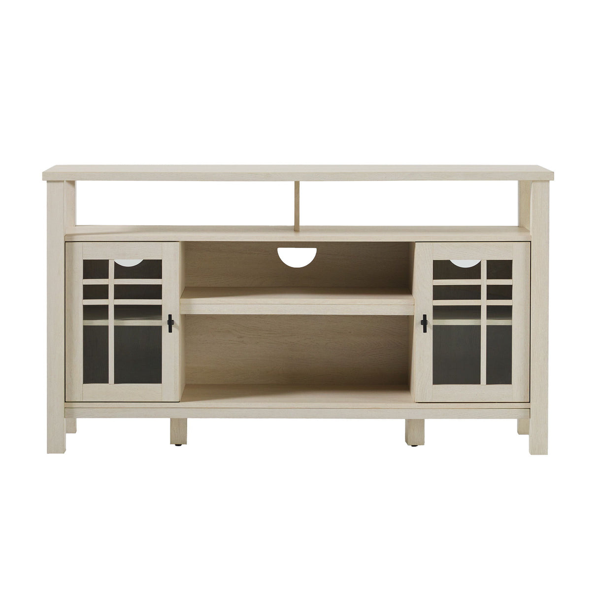 Transitional 2 Door Sideboard With Windowpane Design - Ivory Oak