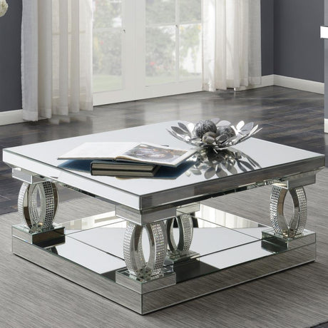 Amalia - Square Coffee Table With Lower Shelf - Clear Mirror