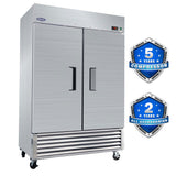 54" Commercial Refrigerator 49 Cu.Ft With 2 Solid Door Reach-In Refrigerators Stainless Steel Etl Approved Upright Fridge Storage - Silver