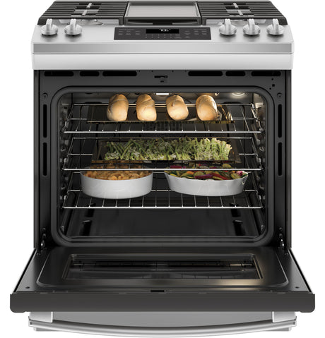 GE(R) 30" Slide-In Front-Control Convection Gas Range - (JGS760SELSS)