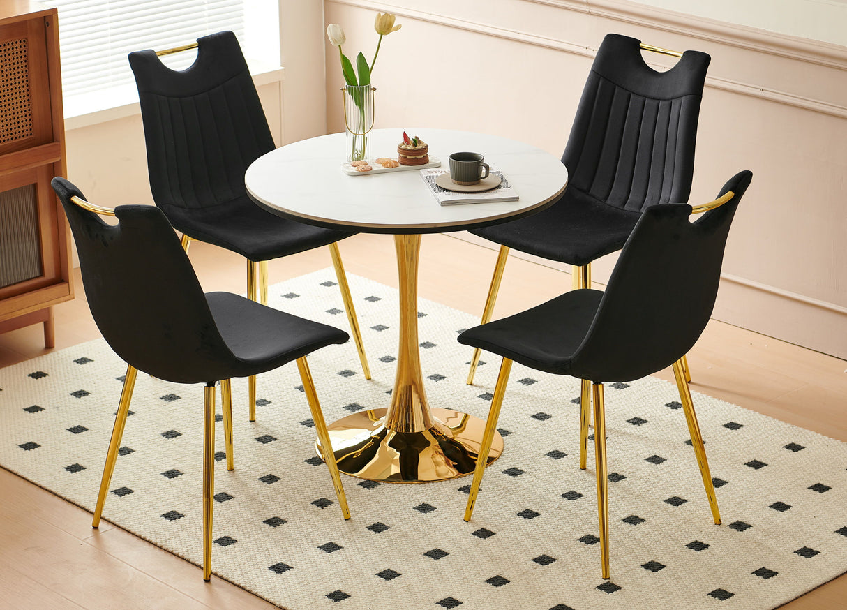 5 Pieces Dining Set, Table Metal Leg Mid-Century Dining Table For 4 - 6 People With MDF Table Top, Pedestal Dining Table, End Table Leisure Coffee Table - Gold / Black