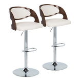 Pino - Mid-Century Modern Adjustable Barstool With Swivel With Oval Footrest (Set of 2) - Chrome / Cherry / White