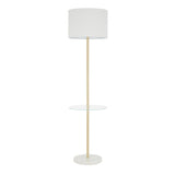 Chloe - Shelf Floor Lamp - White Marble Base, Clear Glass Shelf And White Linen Shade