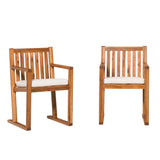 Contemporary 2 Piece Solid Wood Slat Back Patio Dining Chairs - Brown