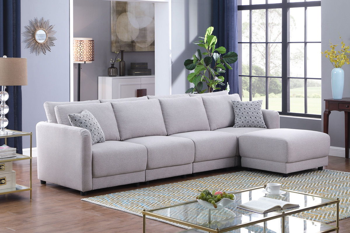 Penelope - Fabric Reversible Modular Sectional Sofa With Ottoman And Pillows