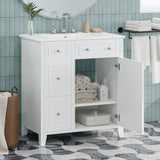 Bathroom Vanity Cabinet With Ceramic Basin, Double-Layer Drawer, Deep Drawer And Adjustable Shelf