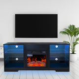 57.8" Fireplace TV Stand With 18" Electric Fireplace Heater, Modern Entertainment Center For TVs Up To 62" With Adjustable Glass Shelves And Storage Cabinets