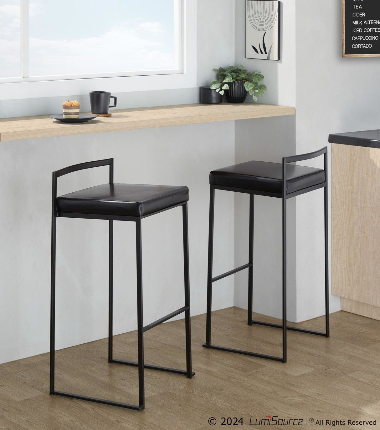 Fuji - High Back Barstool - Black Steel Legs