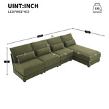 Oversized Deep Seat Sectional Sofa With Reversible Chaise, Loop Yarn Fabric 5-Seat Armless Indoor Furniture, Convertible L-Shaped Couch For Living Room, Apartment