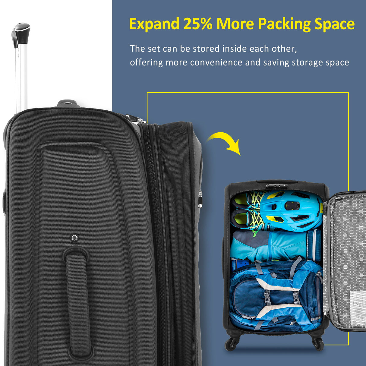 Softside Luggage Expandable 3 Piece Set Suitcase Upright Spinner Softshell Lightweight Luggage Travel Set