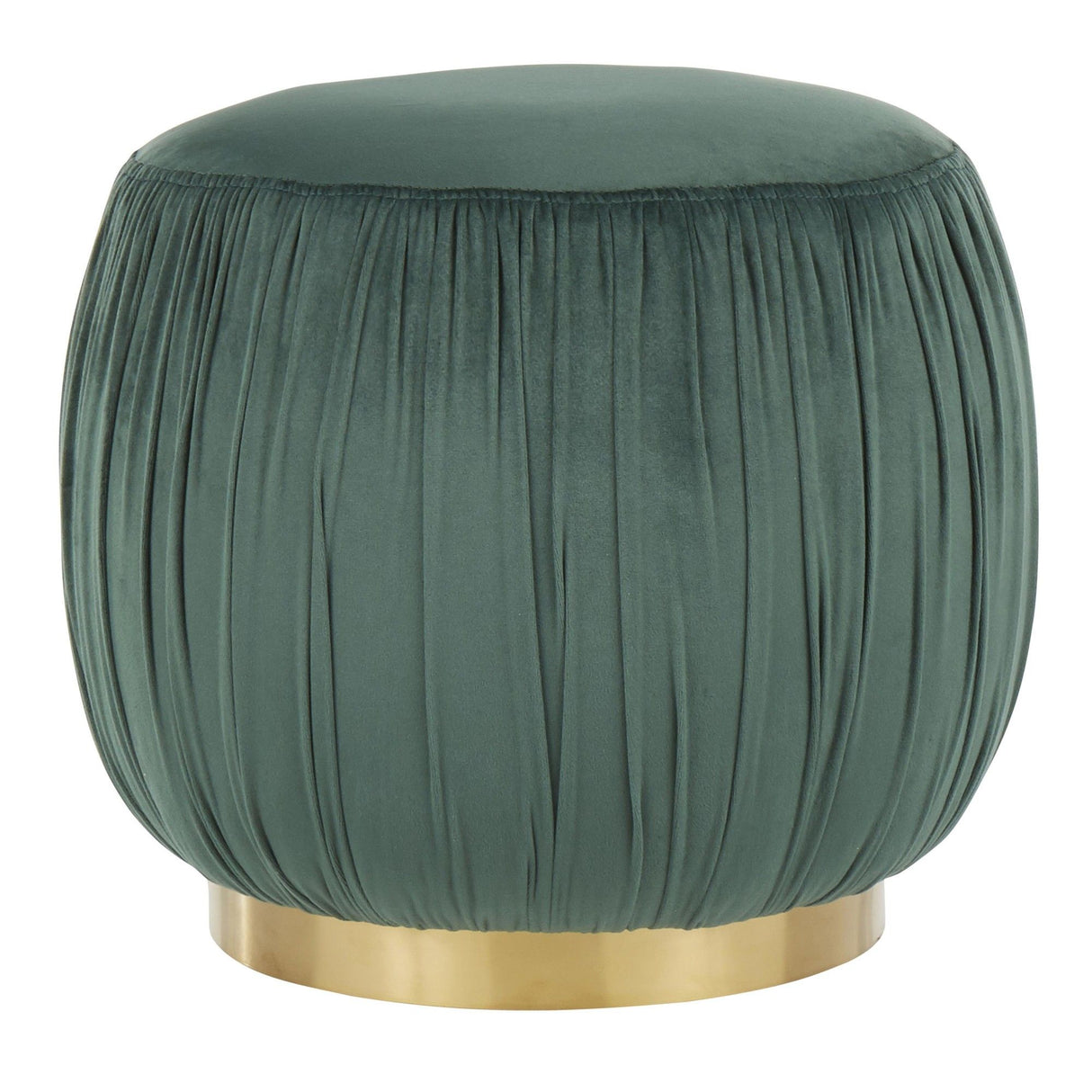 Ruched - Ottoman - Gold Metal And Emerald Green Velvet