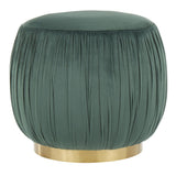 Ruched - Ottoman - Gold Metal And Emerald Green Velvet