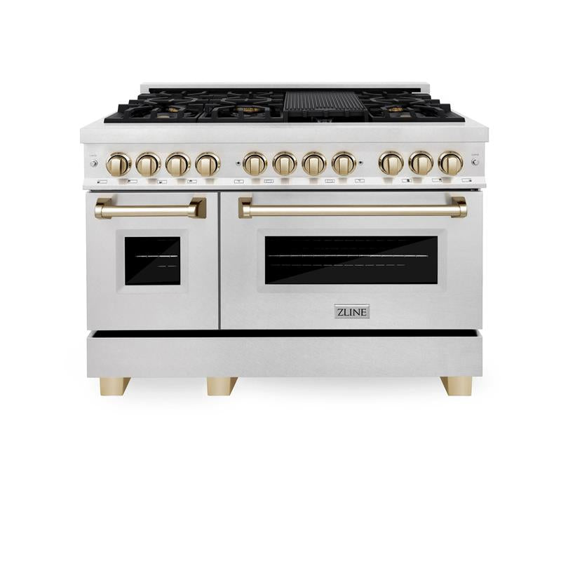 ZLINE Autograph Edition 48" 6.0 cu. ft. Dual Fuel Range with Gas Stove and Electric Oven in DuraSnow Stainless Steel (RASZ-SN-48) [Color: Champagne Bronze] - (RASZSN48CB)