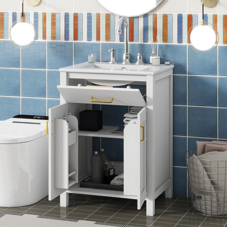 Bathroom Vanity Combo With Ceramic Sink, Luxurious Space-Saving Vanity, 2 Soft Close Doors