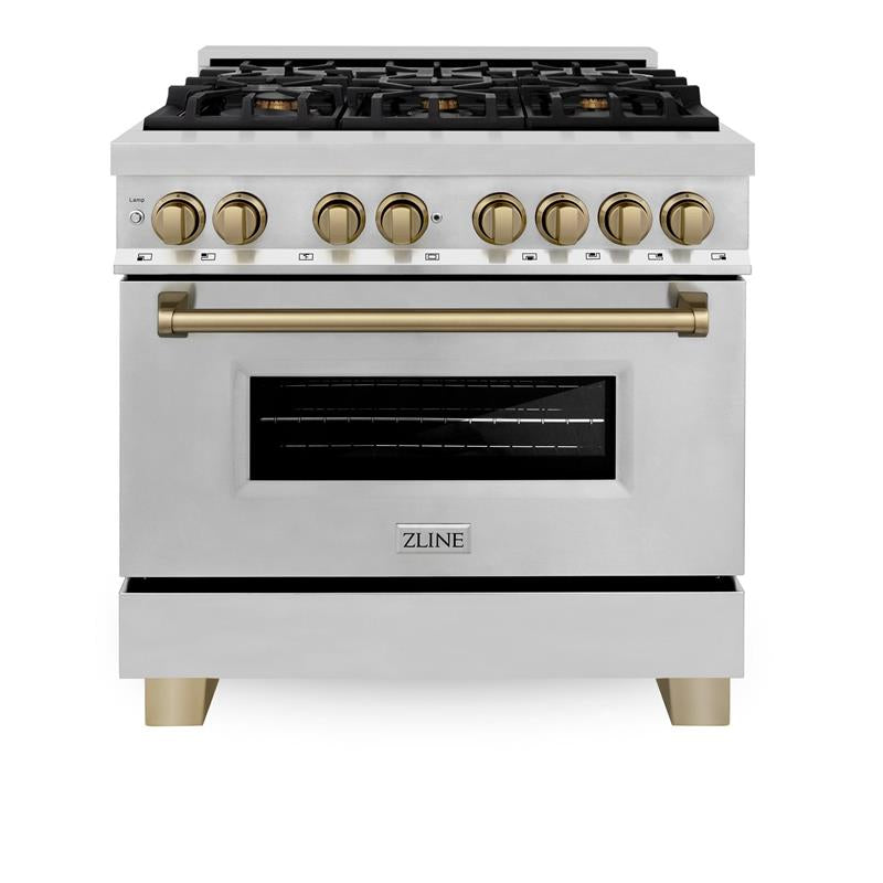 ZLINE Autograph Edition 36" 4.6 cu. ft. Dual Fuel Range with Gas Stove and Electric Oven in Stainless Steel with Accents (RAZ-36) [Color: Champagne Bronze] - (RAZ36CB)