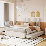 Upholstered Platform Bed With 2 Drawers And 1 Trundle, Classic Headboard Design