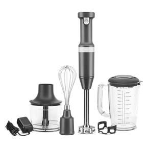 Cordless Variable Speed Hand Blender With Chopper And Whisk Attachment - Matte Charcoal Grey