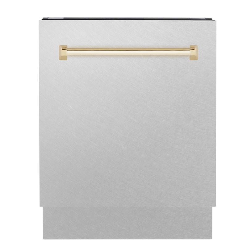 ZLINE Autograph Edition 24" 3rd Rack Top Control Tall Tub Dishwasher in DuraSnow Stainless Steel with Accent Handle, 51dBa (DWVZ-SN-24) [Color: Gold] - (DWVZSN24G)