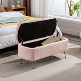 Storage Ottoman Bench For End Of Bed Gold Legs, Modern Camel Faux Fur Entryway Bench Upholstered Padded With Storage For Living Room Bedroom