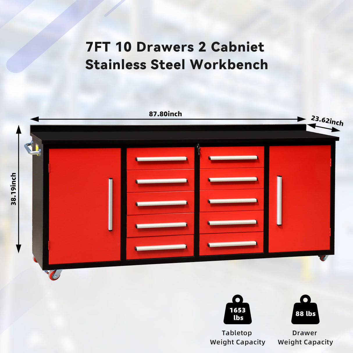 Storage Cabinets With Workbench (10 Drawers & 2 Cabinets)