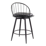 Riley - Farmhouse Fixed Height Counter Stool With Swivel With Round Footrest (Set of 2) - Matte Black