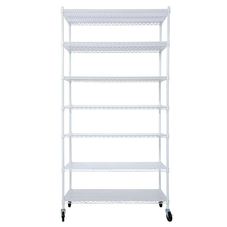 7 Tier Metal Shelf Wire Shelving Unit, 2450Lbs Heavy Duty Adjustable Storage Rack With Wheels & Shelf Liners For Closet Kitchen Garage Basement Commercial Shelving