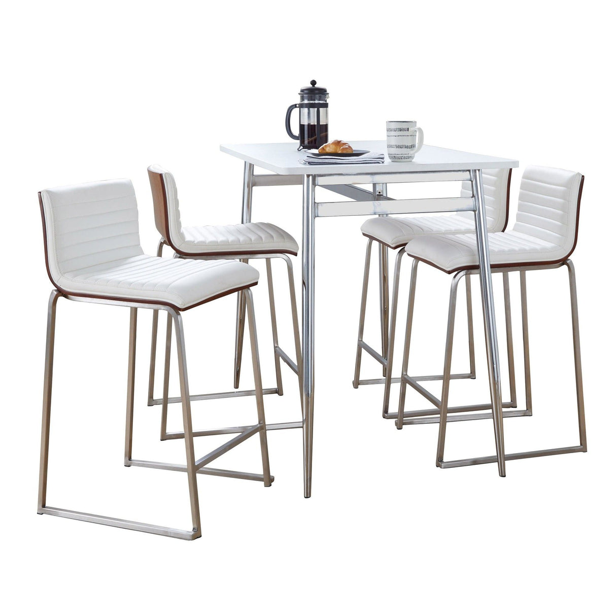 Fuji - Mason Upholstered Swivel Dining Set - Brushed Stainless Steel