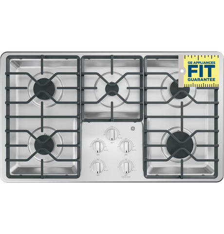 GE(R) 36" Built-In Gas Cooktop with Dishwasher-Safe Grates - (JGP3036SLSS)