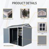 Resin Outdoor Storage Shed Waterproof Shed With Floor & Two Windows & Lockable Door, Tool Shed For Garden, Patio, Backyard