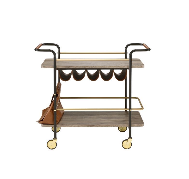 Naude - Serving Cart - Natural, Gold & Black Finish