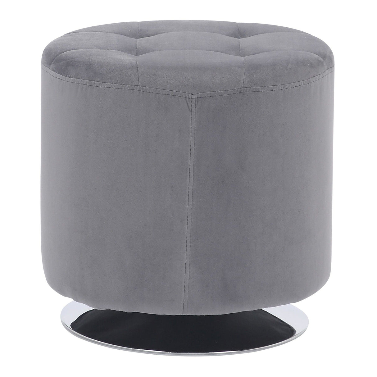 Mason - Round Swivel 17" Ottoman - Chrome Metal And Silver Velvet