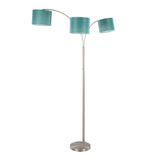 Willow Trio - 84" Metal Floor Lamp - Brushed Nickel And Turquoise Linen from Grandview Gallery