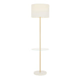 Chloe - Shelf Floor Lamp - White Marble Base, Clear Glass Shelf And White Linen Shade