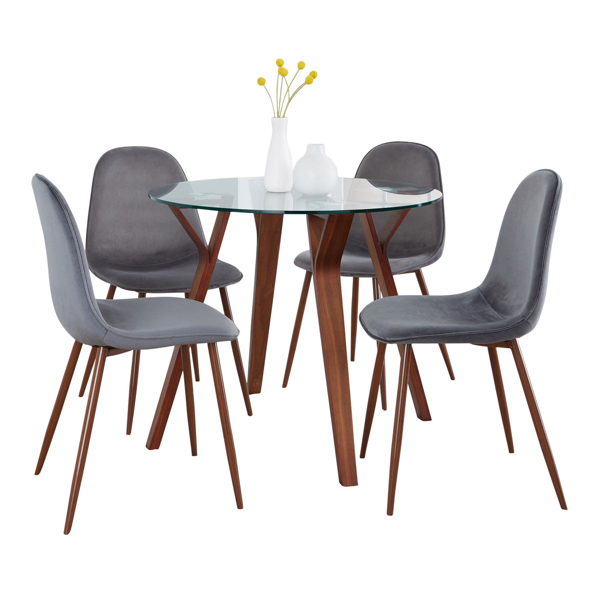 Folia - 5 Piece Round Pebble Mid Century Modern Dining Set