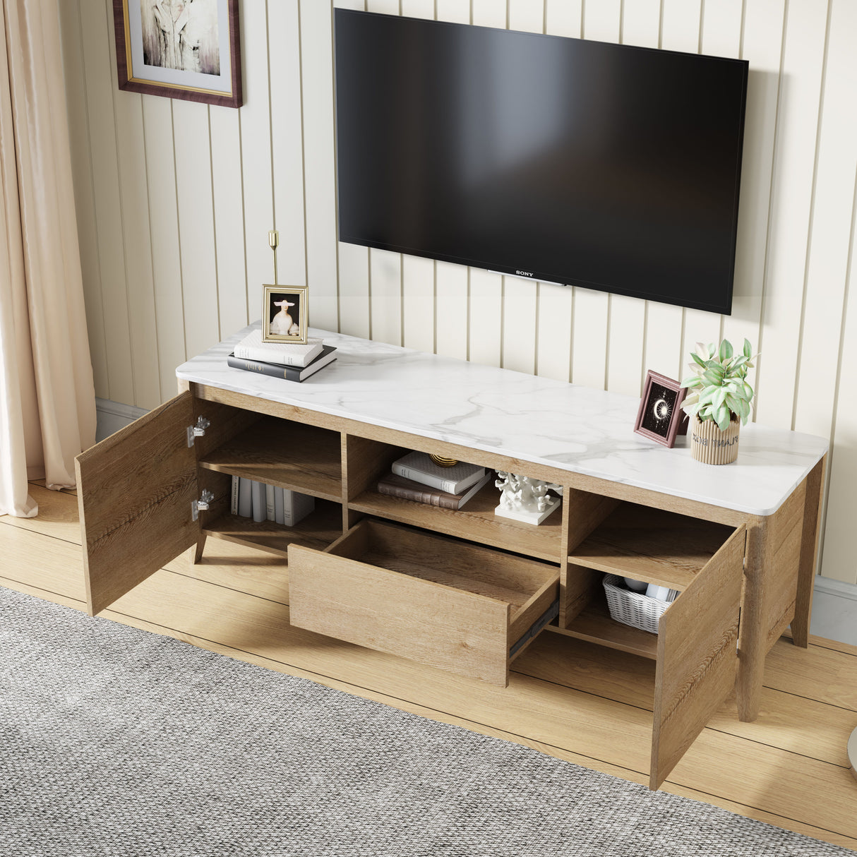 Modern TV Stand With LED Lights Entertainment Center TV Cabinet With Storage For Up To 75" For Gaming Living Room Bedroom