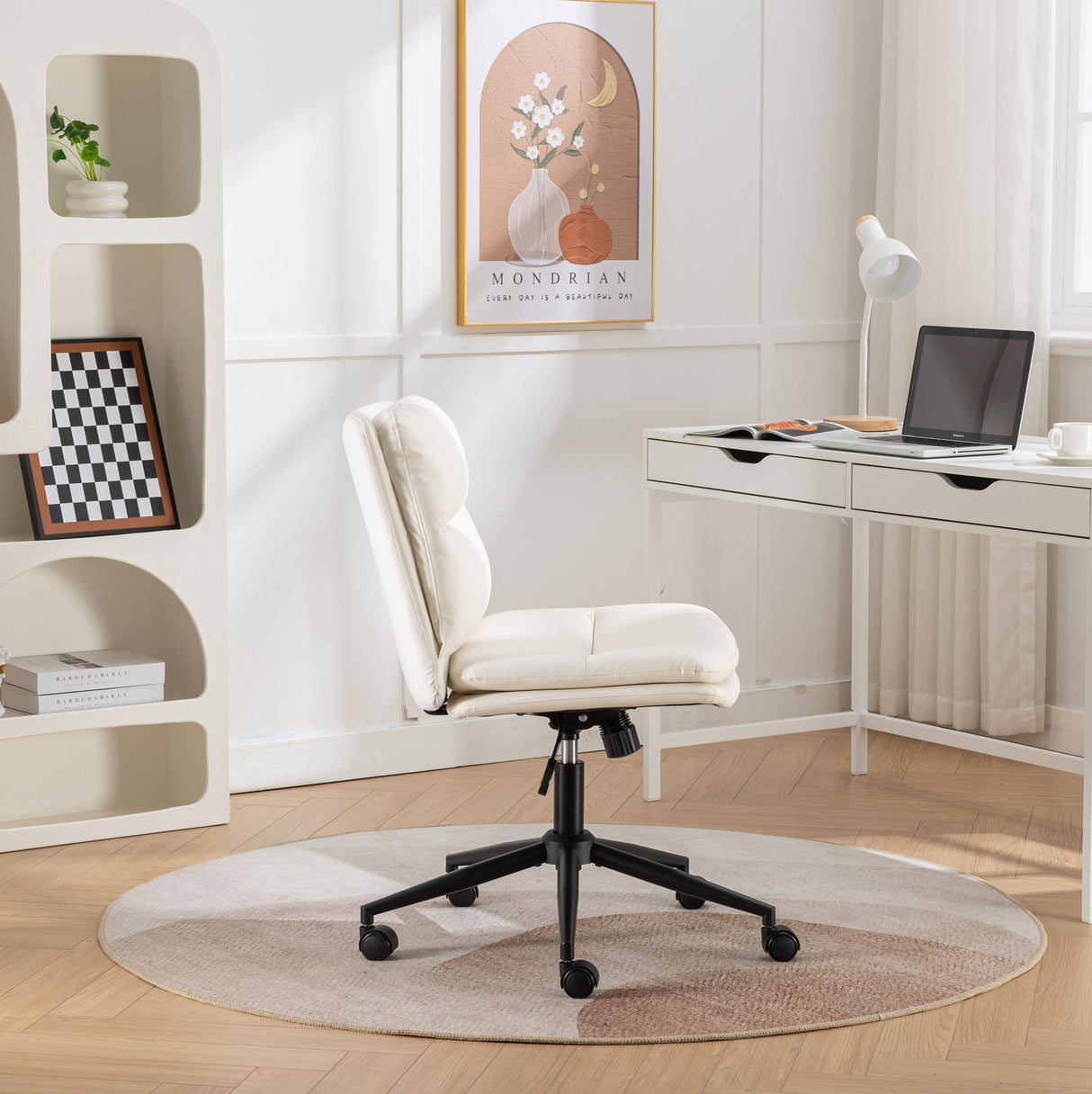 Bizerte - Adjustable Swivel Criss-Cross Chair, Wide Seat / Office Chair / Vanity Chair - White