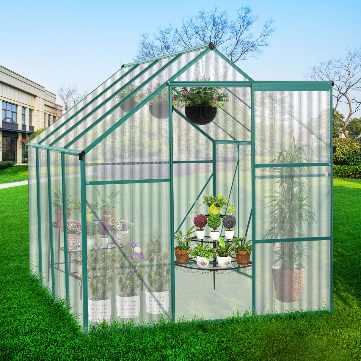 Polycarbonate Greenhouse Raised Base And Anchor Aluminum Heavy Duty Walk-In Greenhouses For Outdoor Backyard In All Season