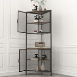 5 Tier Shelves With Metal Mesh Door, Bookcase Storage Shelf Corner Shelf For Small Space, Living Room - Black / Brown