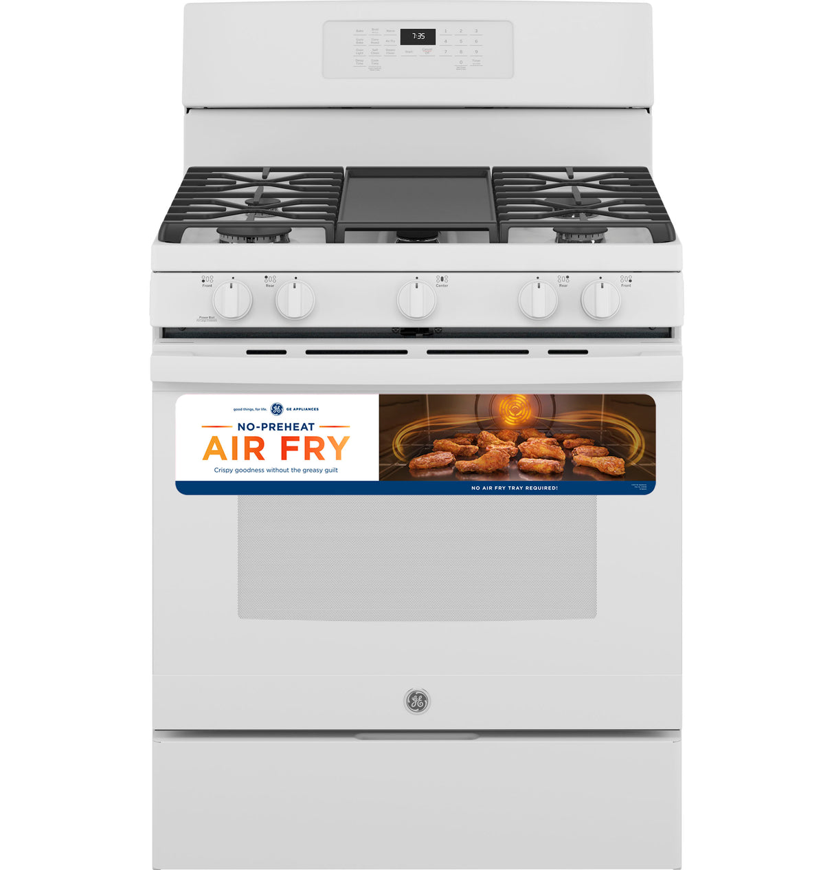 GE(R) 30" Free-Standing Gas Convection Range with No Preheat Air Fry - (JGB735DPWW)