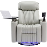 270 Degree Power Swivel Recliner, Home Theater Seating With Hidden Arm Storage And LED Light Strip, Cup Holder, 360 Degree Swivel Tray Table, And Cell Phone Holder, Soft Living Room Chair