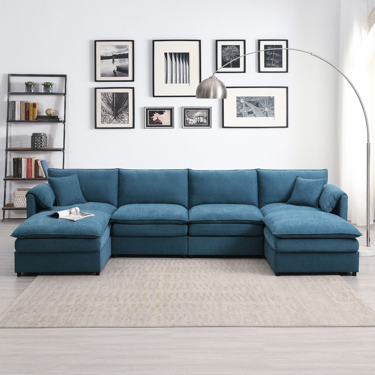 Chenille Modular Sectional Sofa, U Shaped Cloud Couch Set With Double Cushions, 6 Seat Sleeper Sofa Bed With Ottomans, Oversized Indoor Furniture For Living Room