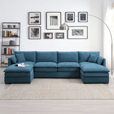 Chenille Modular Sectional Sofa, U Shaped Cloud Couch Set With Double Cushions, 6 Seat Sleeper Sofa Bed With Ottomans, Oversized Indoor Furniture For Living Room