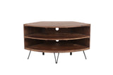 Fan Shape Reclaimed Wood Corner Media Table For Living Room Wise Use Your Space - Natural