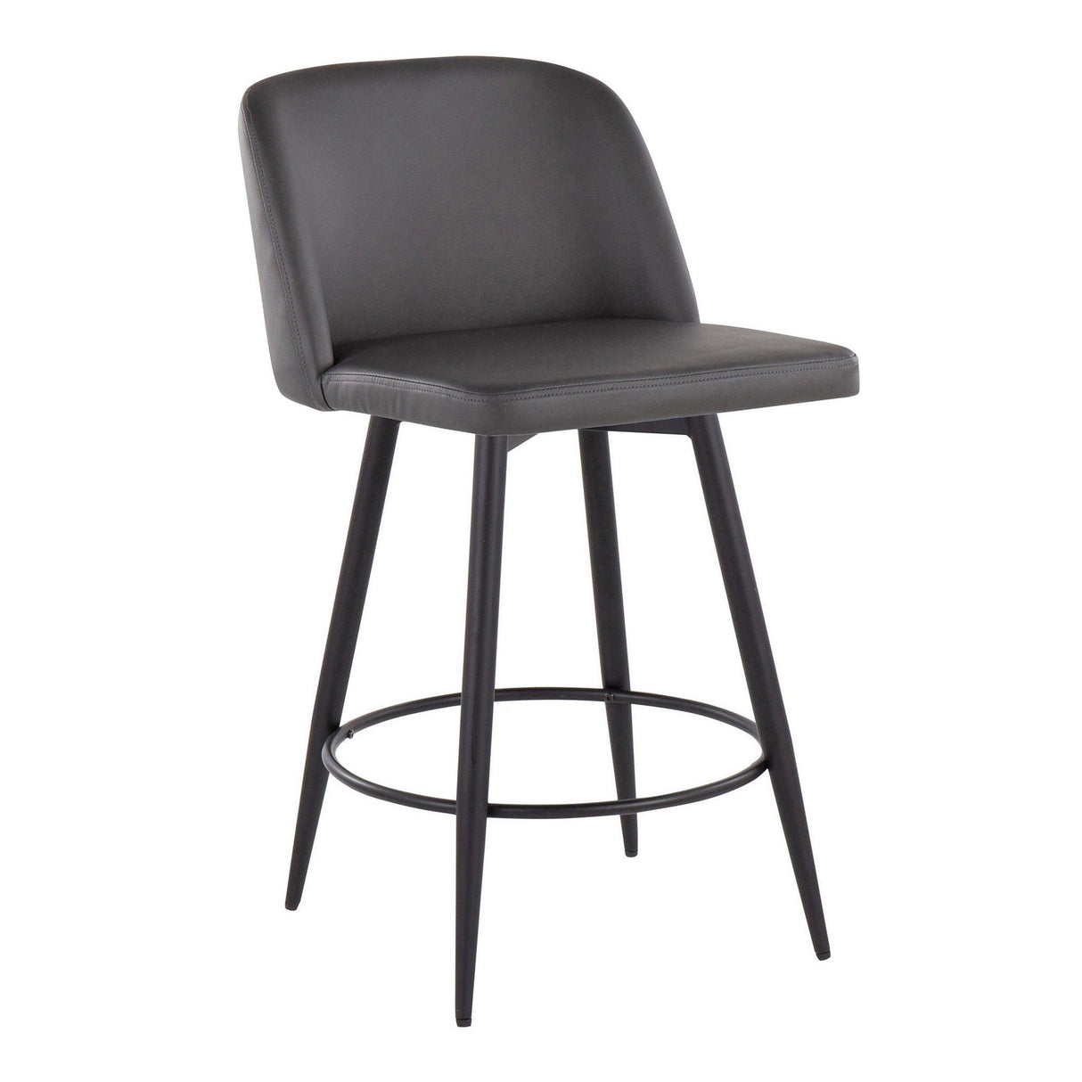 Toriano - 26" Fixed-Height Faux Leather Counter Stool (Set of 2) - Black Round Base